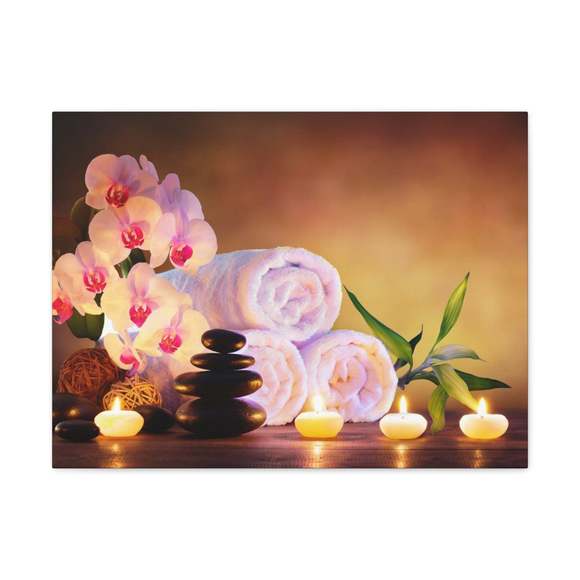 Massage Stones with Towels Forest Floral Nature Photography Canvas Wall Art for